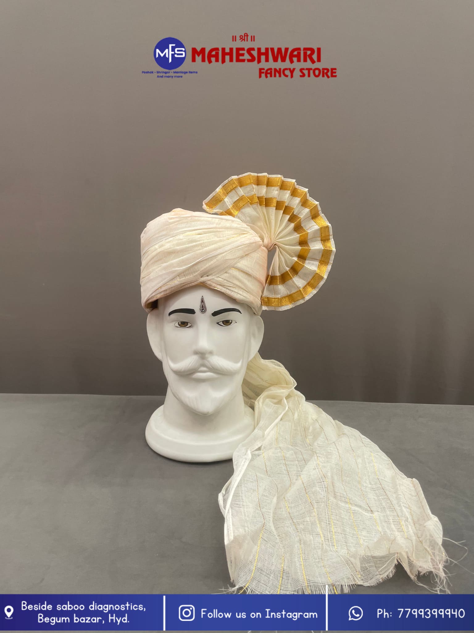 Cream Turra Barati Pagdi Fabric